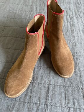 Boden Women's Freda Chelsea Brown Suede Ankle Boots with Orense Red Trim